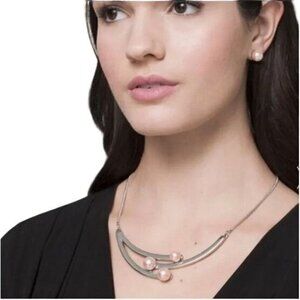 WHBM Pearl Necklace Earring Set Women's Silvertone Demure Preppy NWT